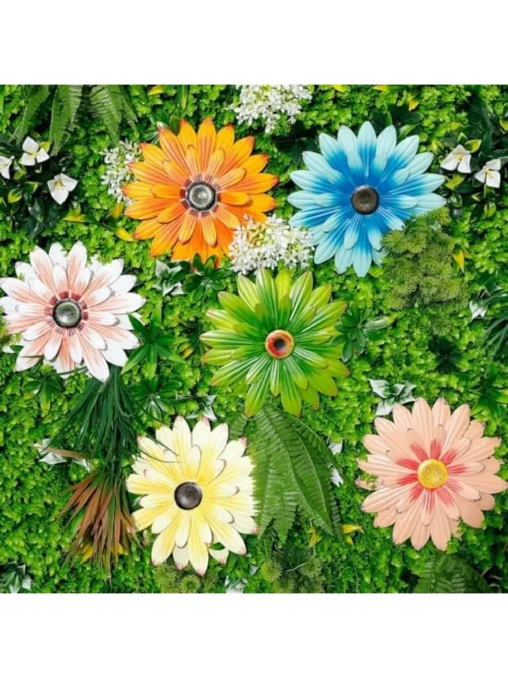 Elegant Metal Flower Wall Art Set of 6 for Outdoor Decor - 10 Inch Colorful